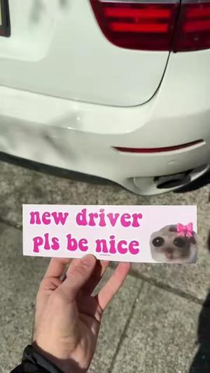 for reference…ive been driving for 3 years😀 #unhinged #bumperstickers #carstickers #thisismeifyouevencare #hamster #driving 